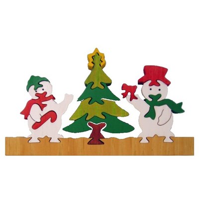 聖誕彩色立體木質拼圖-雪人聖誕樹